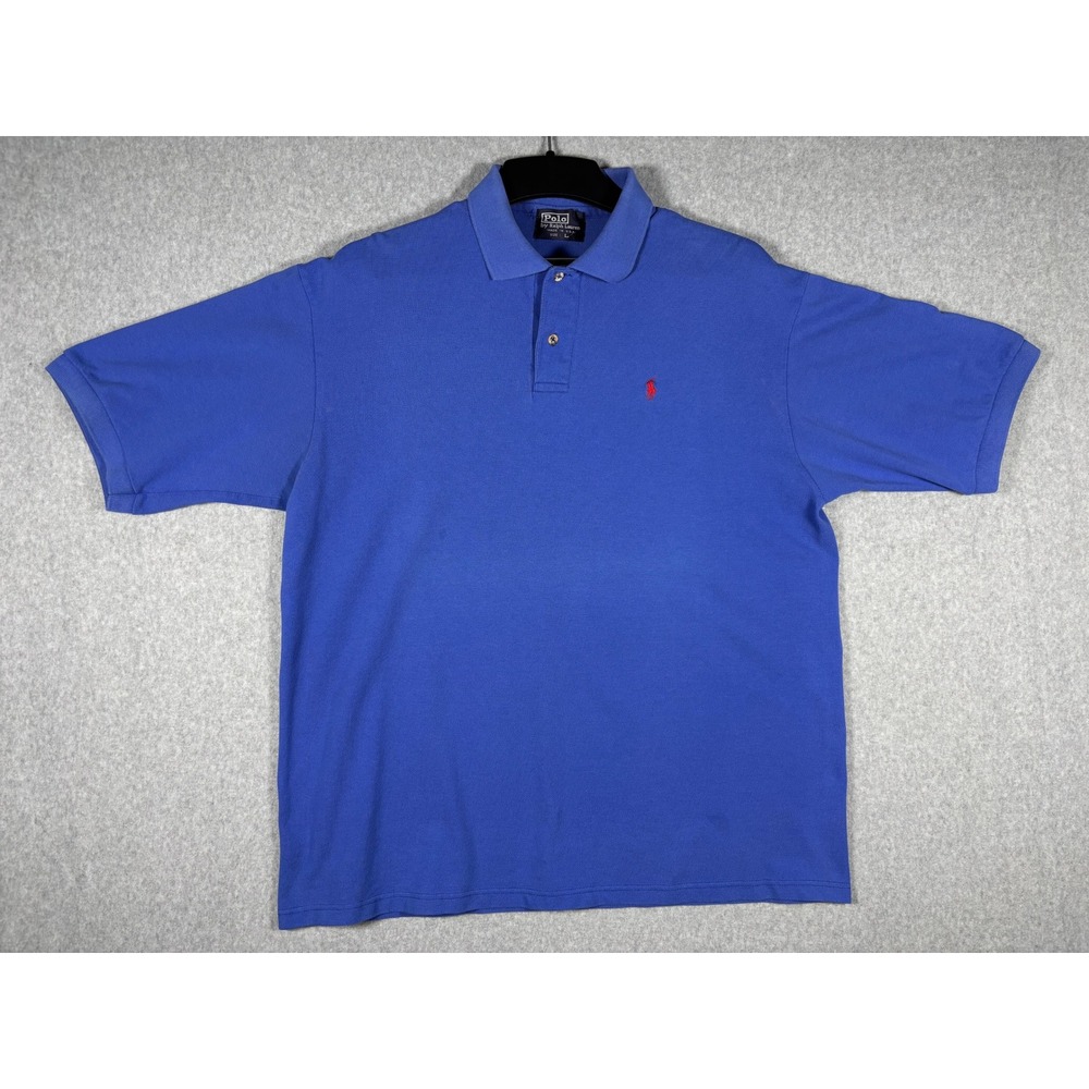 VTG Polo Ralph Lauren Mens Large Blue Short Sleeve Pique Polo Shirt Made in USA